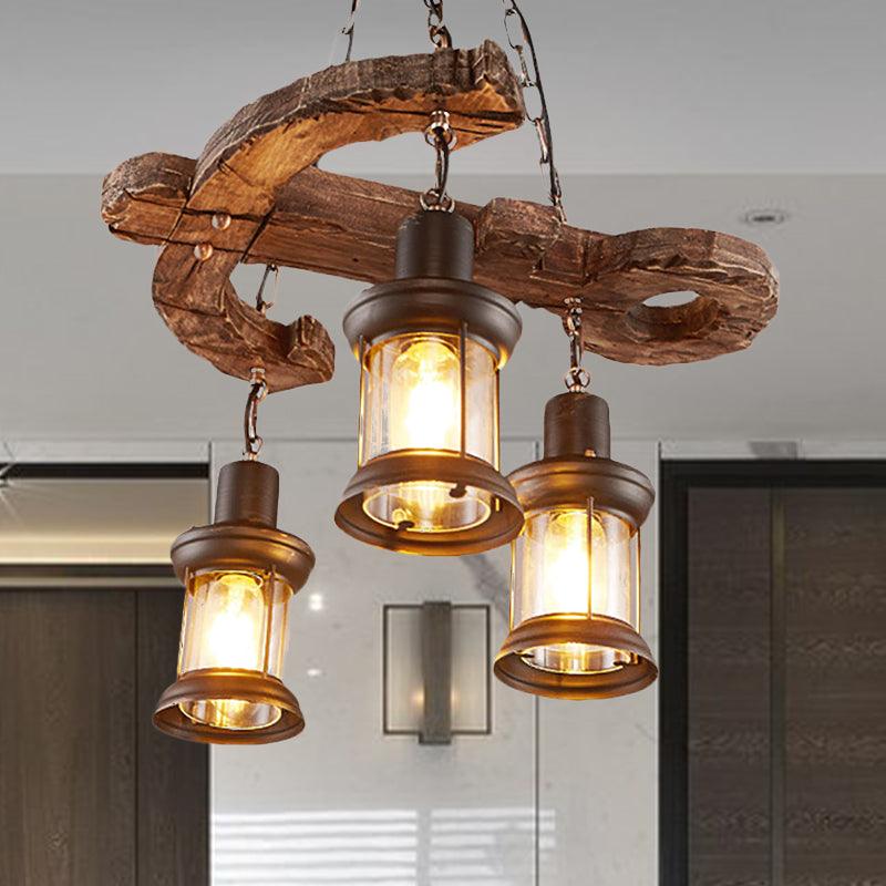 3 Lights Ceiling Light Fixture Coastal Kerosene Clear Glass Pendant Chandelier - Rebooters