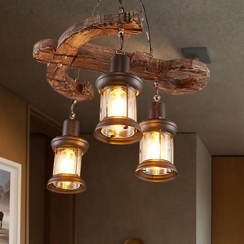 3 Lights Ceiling Light Fixture Coastal Kerosene Clear Glass Pendant Chandelier - Rebooters