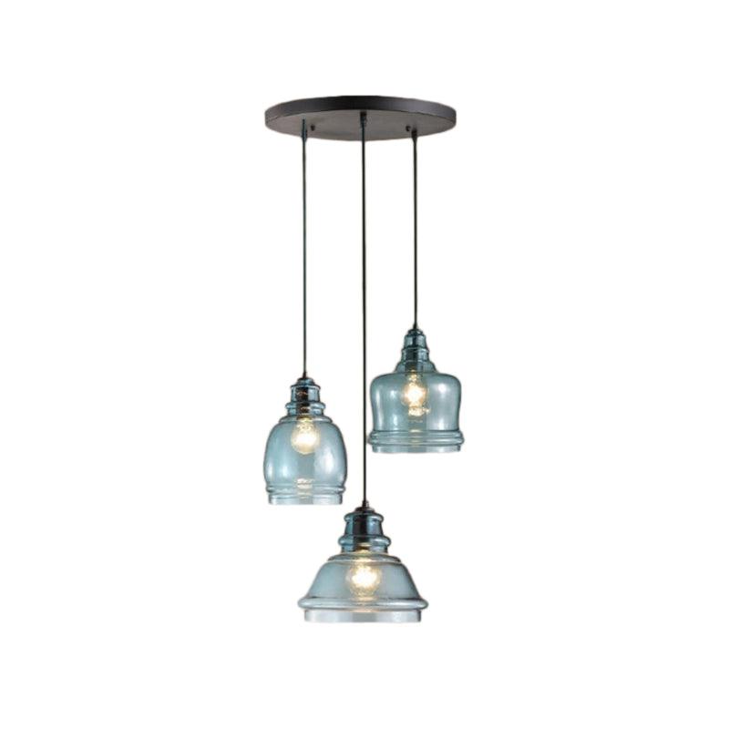 3 Lights Multi Pendant with Different Shade Blue Glass Modern Dining Room Fixture - Rebooters