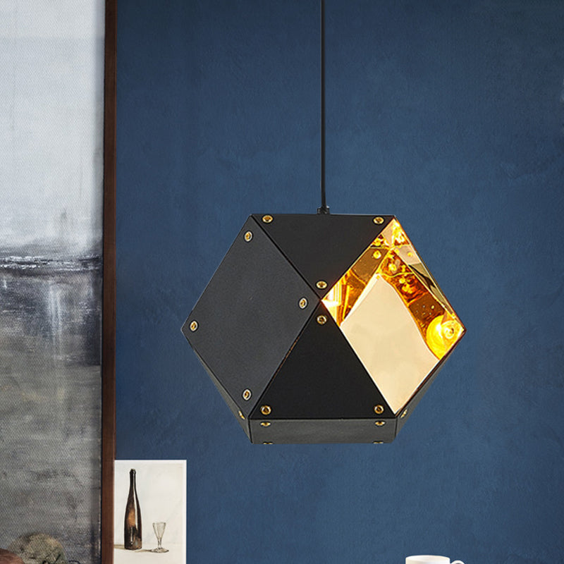8/12 Heads Multifaceted Metal Chandelier Light Modern Black White Dining Room Pendant Light Fixture - Rebooters
