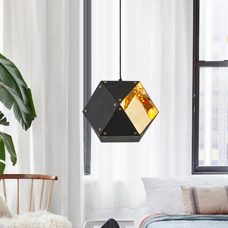 8/12 Heads Multifaceted Metal Chandelier Light Modern Black White Dining Room Pendant Light Fixture - Rebooters