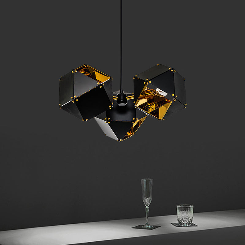 8/12 Heads Multifaceted Metal Chandelier Light Modern Black White Dining Room Pendant Light Fixture - Rebooters