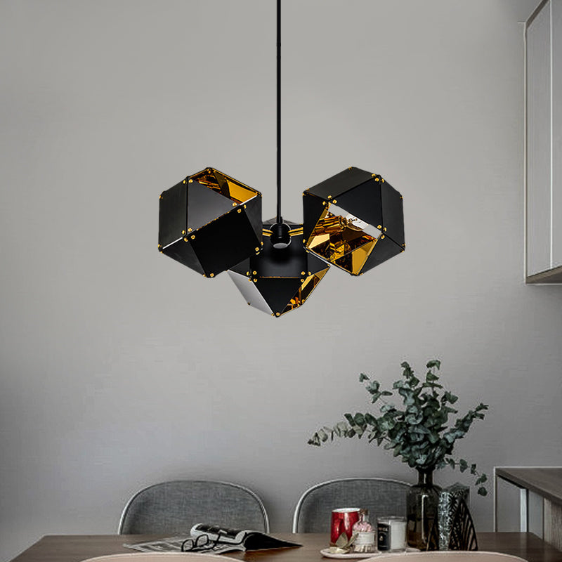 8/12 Heads Multifaceted Metal Chandelier Light Modern Black White Dining Room Pendant Light Fixture - Rebooters