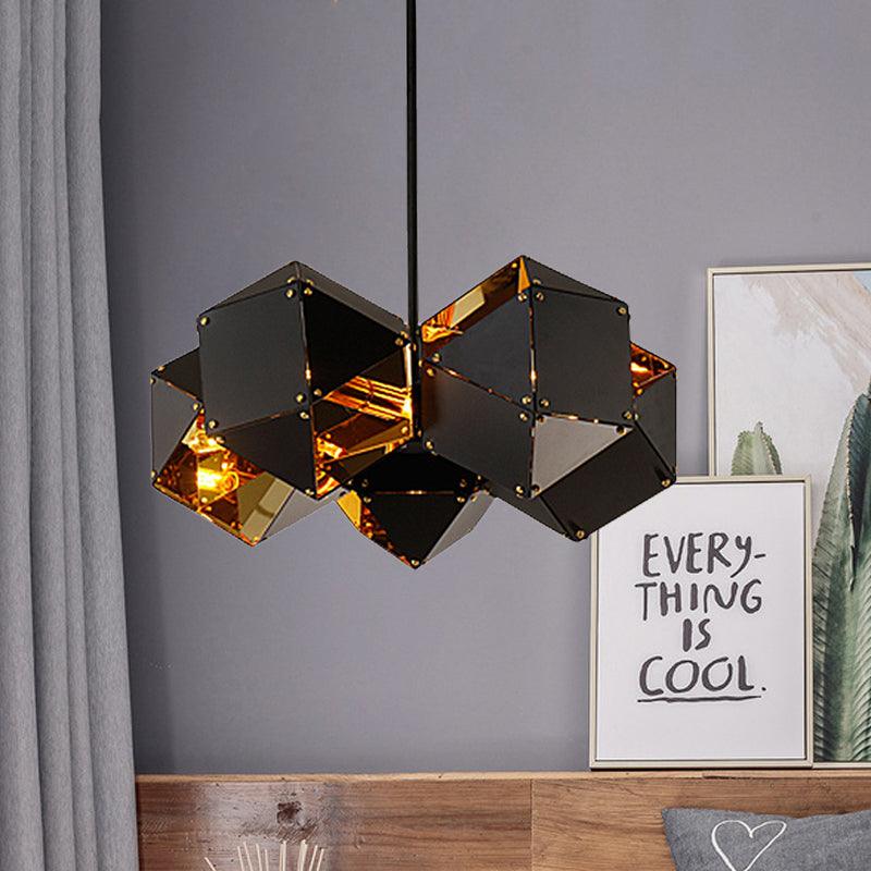 8/12 Heads Multifaceted Metal Chandelier Light Modern Black White Dining Room Pendant Light Fixture - Rebooters