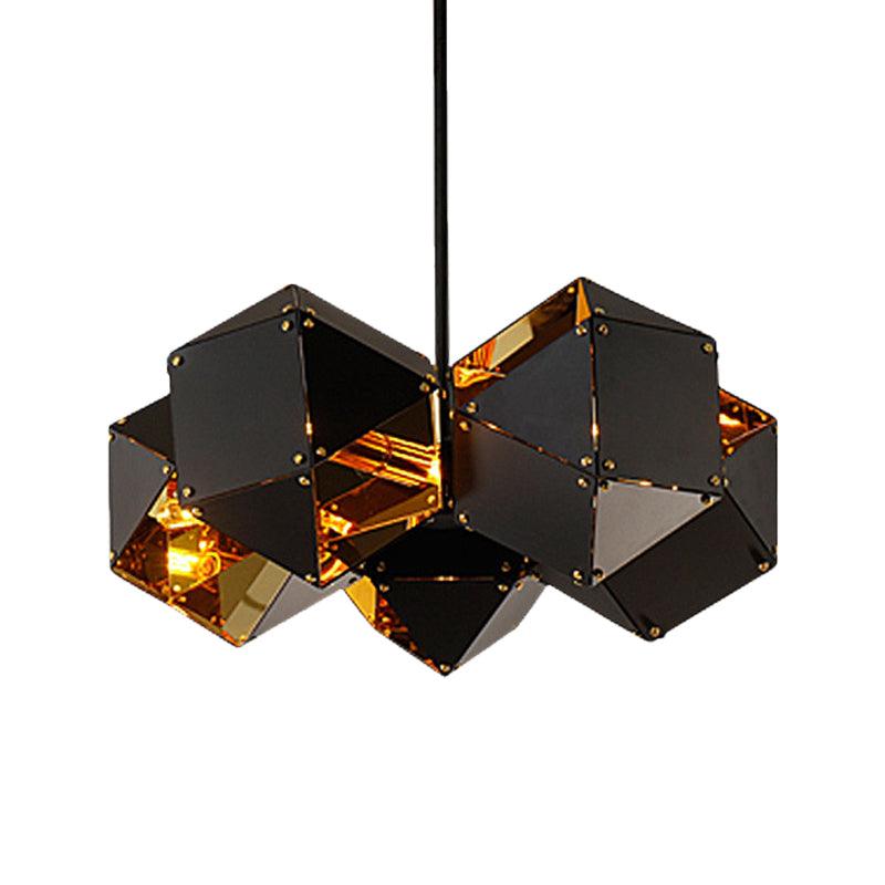 8/12 Heads Multifaceted Metal Chandelier Light Modern Black White Dining Room Pendant Light Fixture - Rebooters