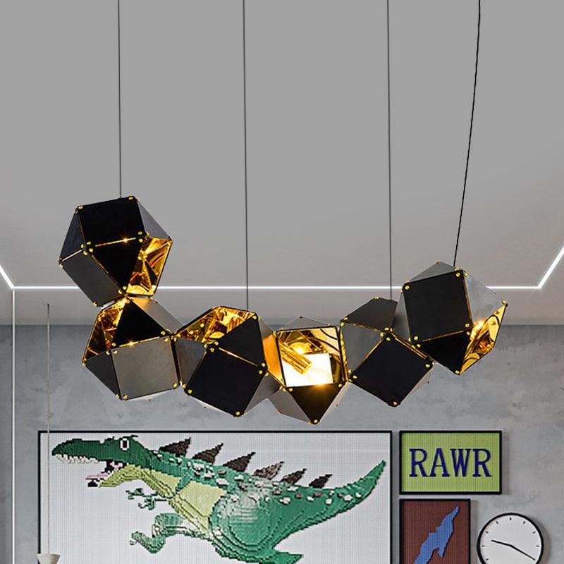 8/12 Heads Multifaceted Metal Chandelier Light Modern Black White Dining Room Pendant Light Fixture - Rebooters