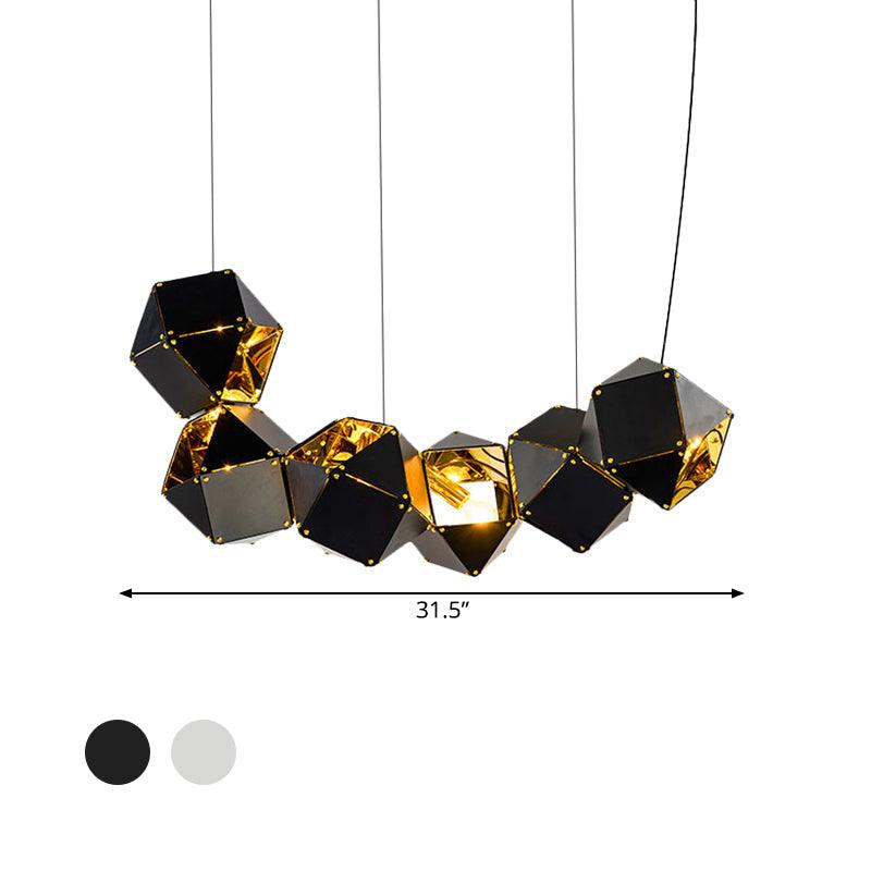 8/12 Heads Multifaceted Metal Chandelier Light Modern Black White Dining Room Pendant Light Fixture - Rebooters