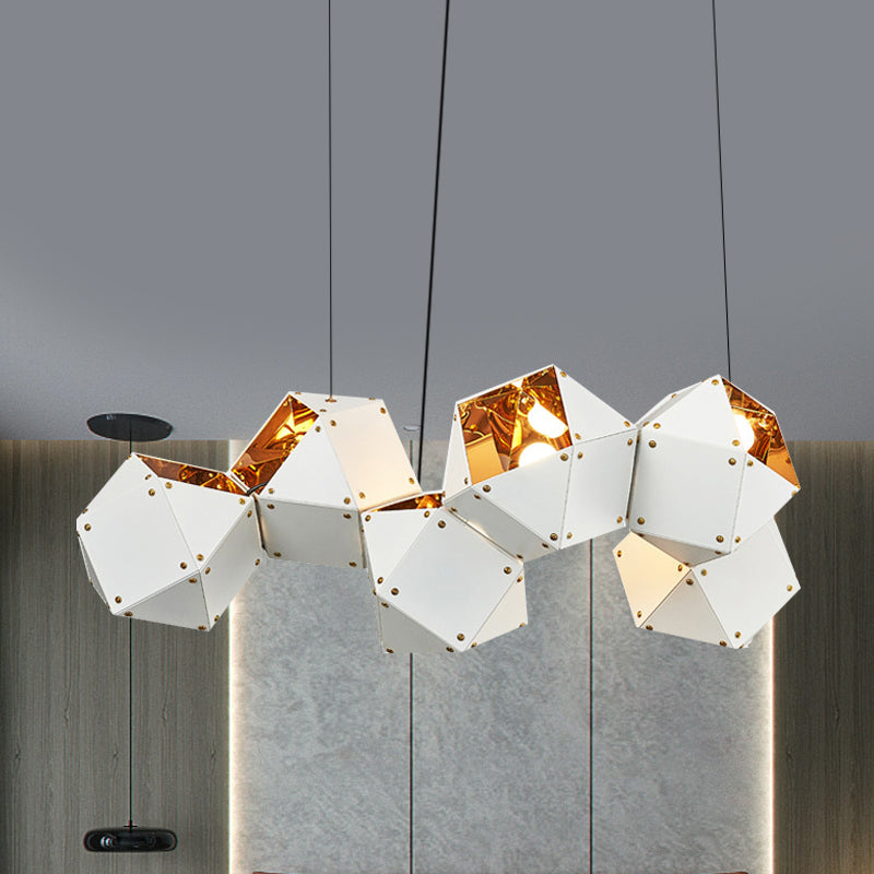 8/12 Heads Multifaceted Metal Chandelier Light Modern Black White Dining Room Pendant Light Fixture - Rebooters