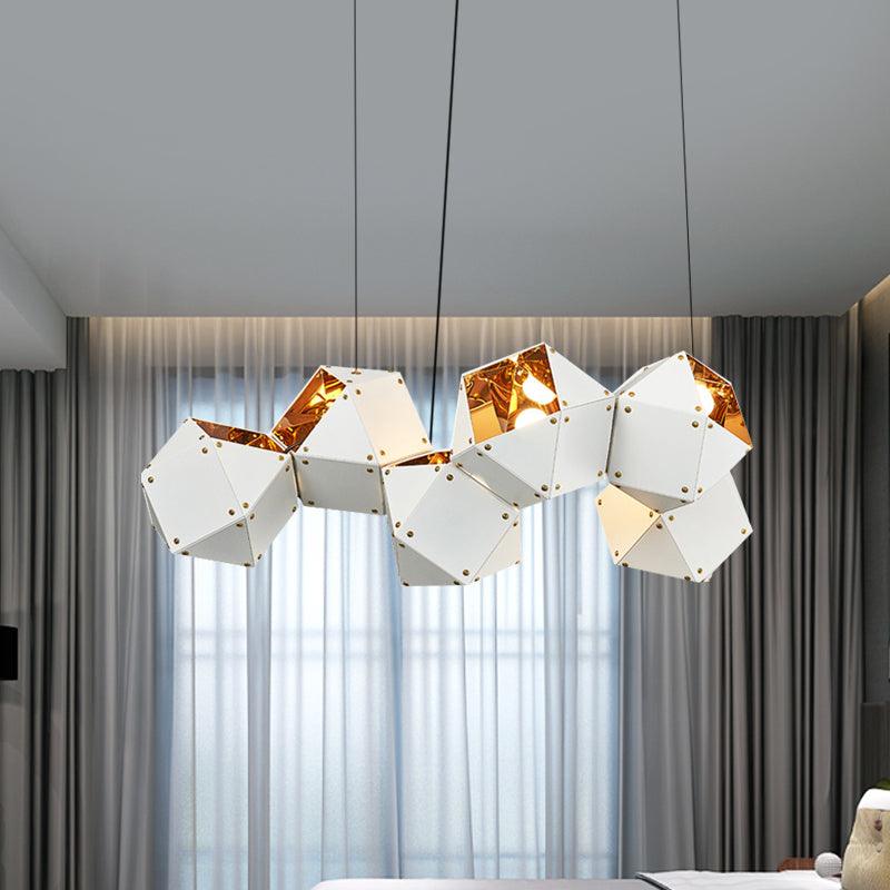 8/12 Heads Multifaceted Metal Chandelier Light Modern Black White Dining Room Pendant Light Fixture - Rebooters