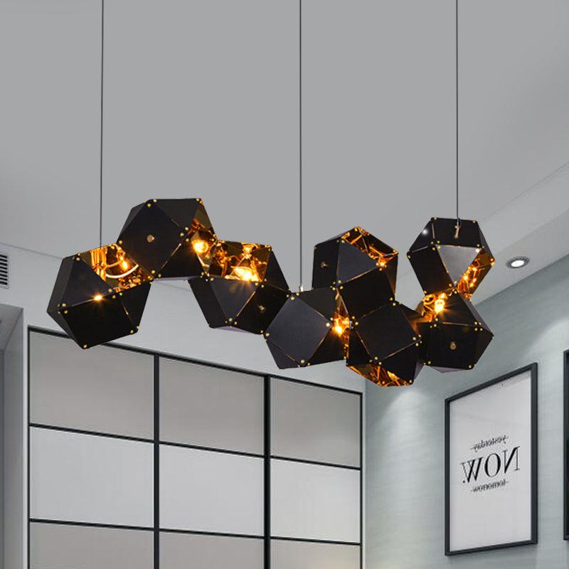 8/12 Heads Multifaceted Metal Chandelier Light Modern Black White Dining Room Pendant Light Fixture - Rebooters