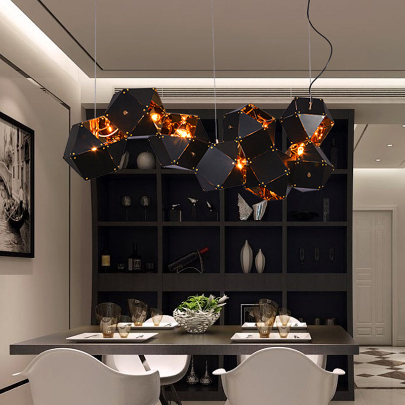 8/12 Heads Multifaceted Metal Chandelier Light Modern Black White Dining Room Pendant Light Fixture - Rebooters