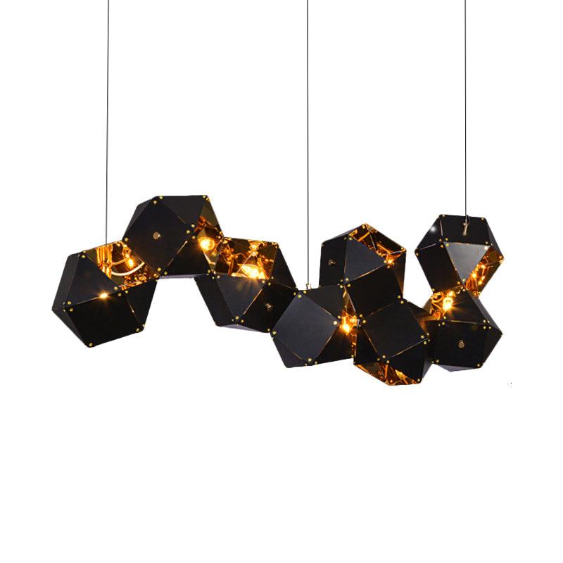8/12 Heads Multifaceted Metal Chandelier Light Modern Black White Dining Room Pendant Light Fixture - Rebooters