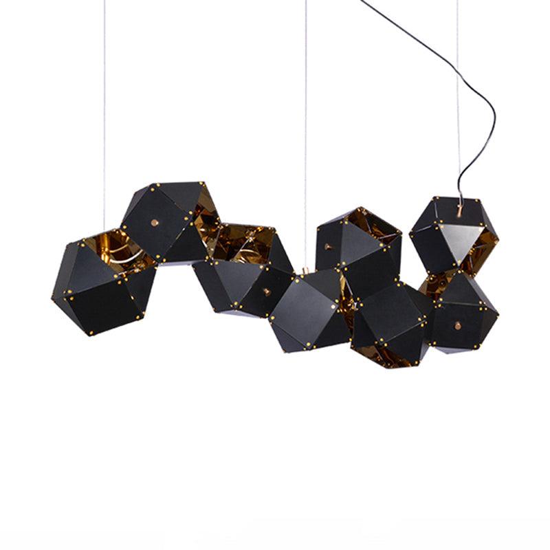 8/12 Heads Multifaceted Metal Chandelier Light Modern Black White Dining Room Pendant Light Fixture - Rebooters