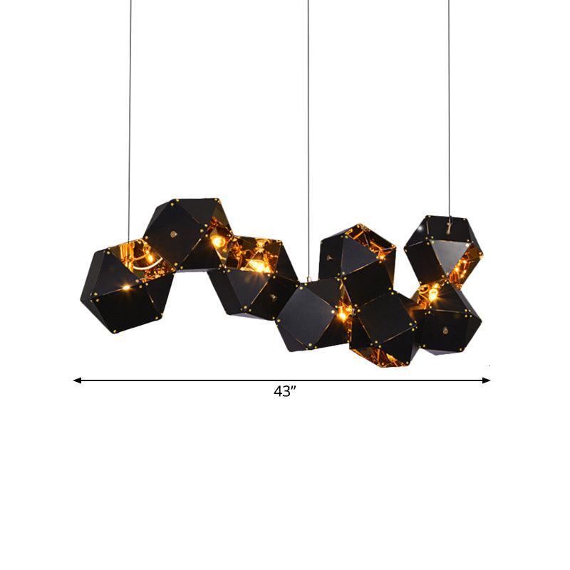 8/12 Heads Multifaceted Metal Chandelier Light Modern Black White Dining Room Pendant Light Fixture - Rebooters