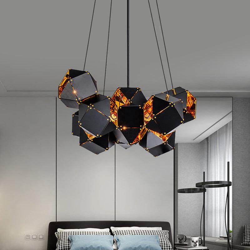 8/12 Heads Multifaceted Metal Chandelier Light Modern Black White Dining Room Pendant Light Fixture - Rebooters