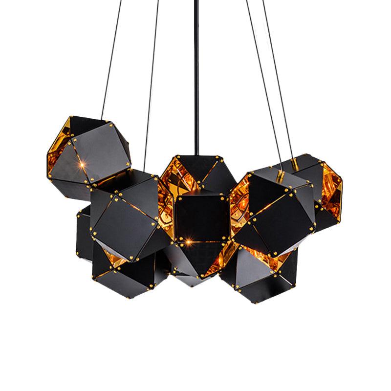 8/12 Heads Multifaceted Metal Chandelier Light Modern Black White Dining Room Pendant Light Fixture - Rebooters