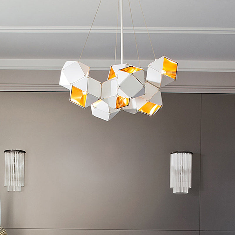 8/12 Heads Multifaceted Metal Chandelier Light Modern Black White Dining Room Pendant Light Fixture - Rebooters