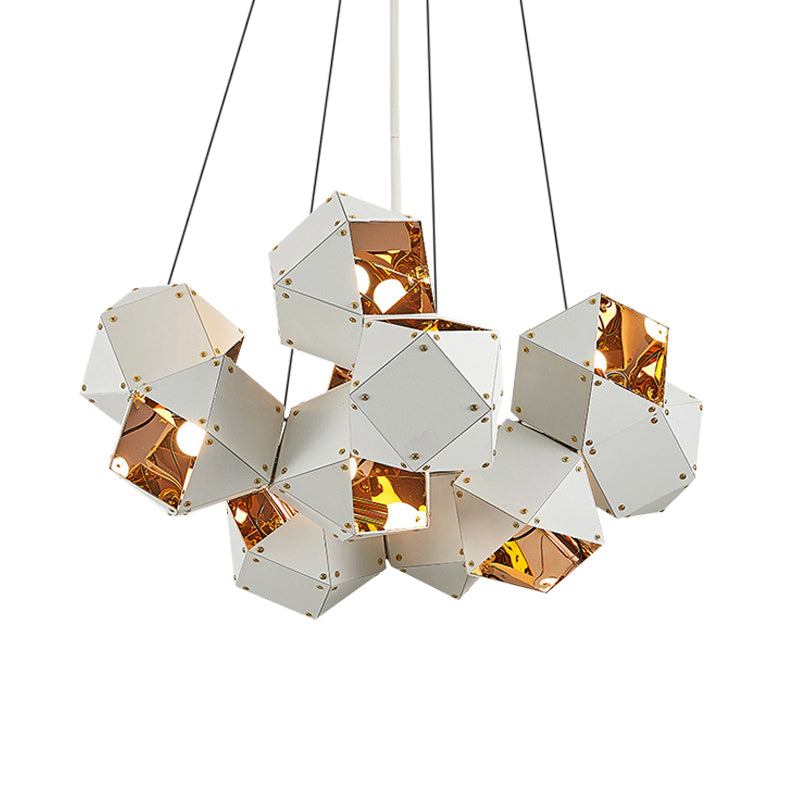 8/12 Heads Multifaceted Metal Chandelier Light Modern Black White Dining Room Pendant Light Fixture - Rebooters