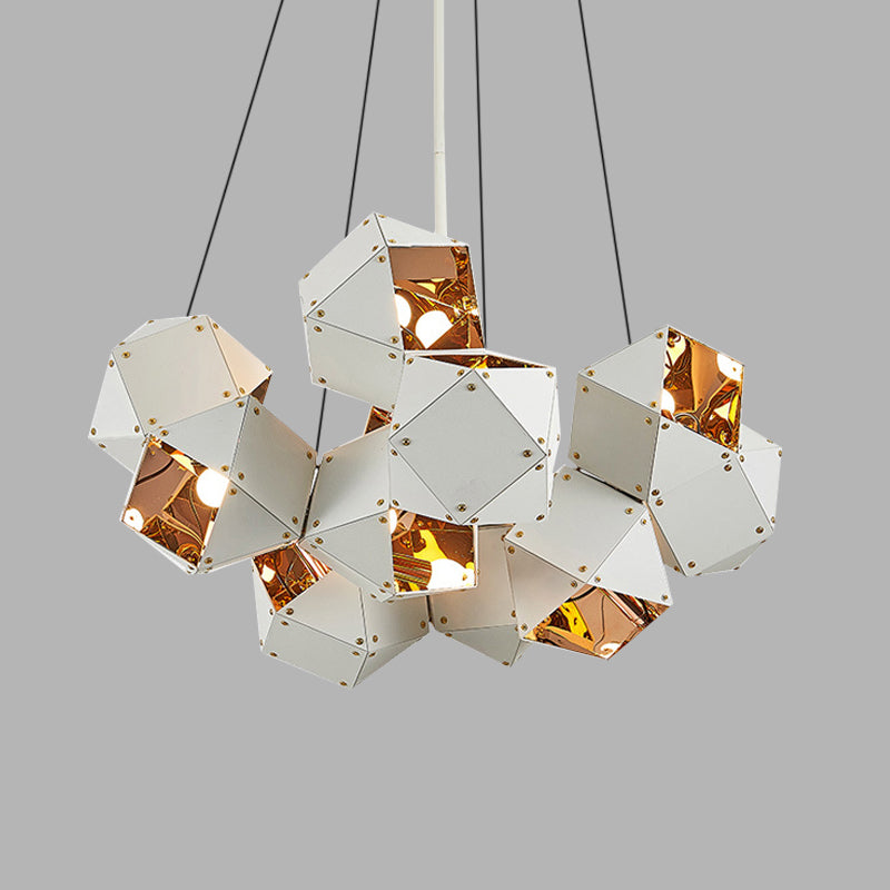 8/12 Heads Multifaceted Metal Chandelier Light Modern Black White Dining Room Pendant Light Fixture - Rebooters