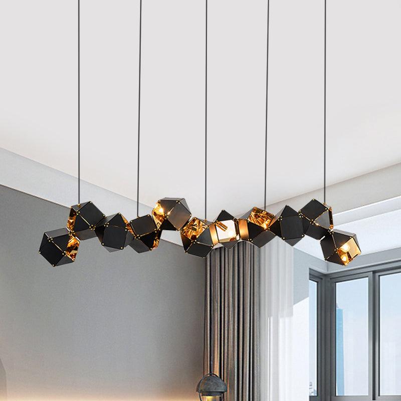 8/12 Heads Multifaceted Metal Chandelier Light Modern Black White Dining Room Pendant Light Fixture - Rebooters