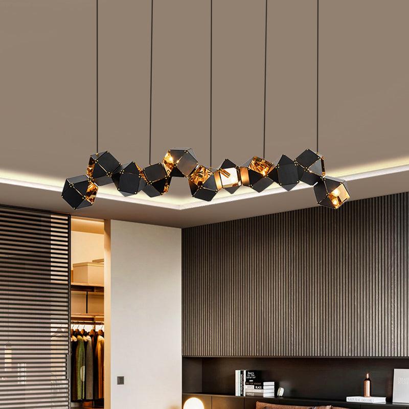 8/12 Heads Multifaceted Metal Chandelier Light Modern Black White Dining Room Pendant Light Fixture - Rebooters