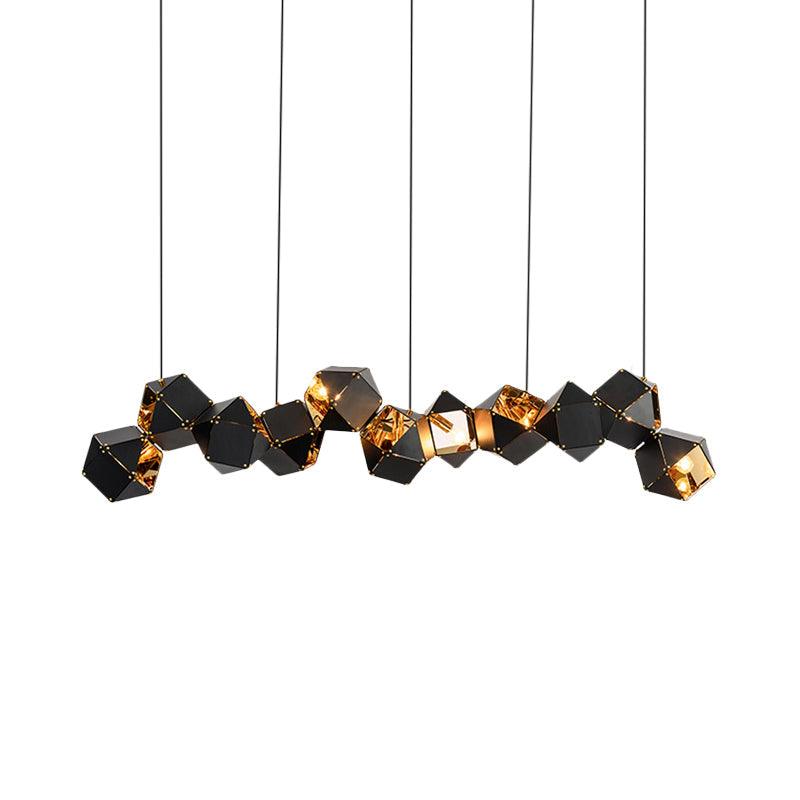 8/12 Heads Multifaceted Metal Chandelier Light Modern Black White Dining Room Pendant Light Fixture - Rebooters