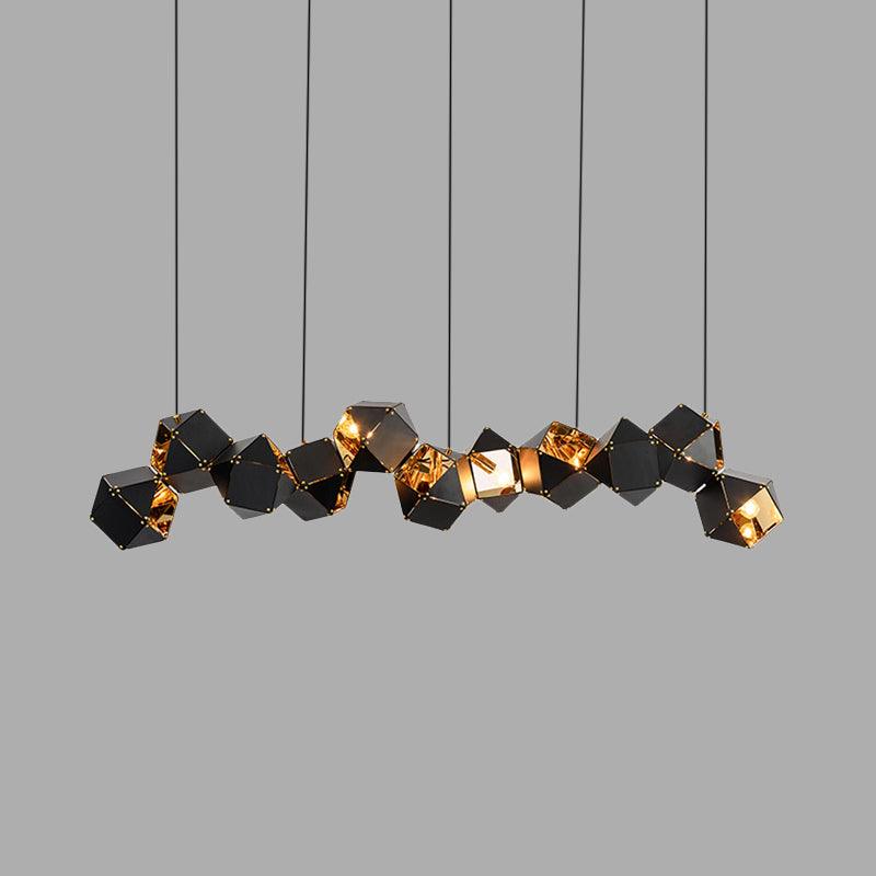 8/12 Heads Multifaceted Metal Chandelier Light Modern Black White Dining Room Pendant Light Fixture - Rebooters