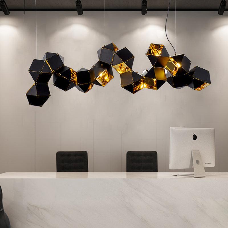 8/12 Heads Multifaceted Metal Chandelier Light Modern Black White Dining Room Pendant Light Fixture - Rebooters
