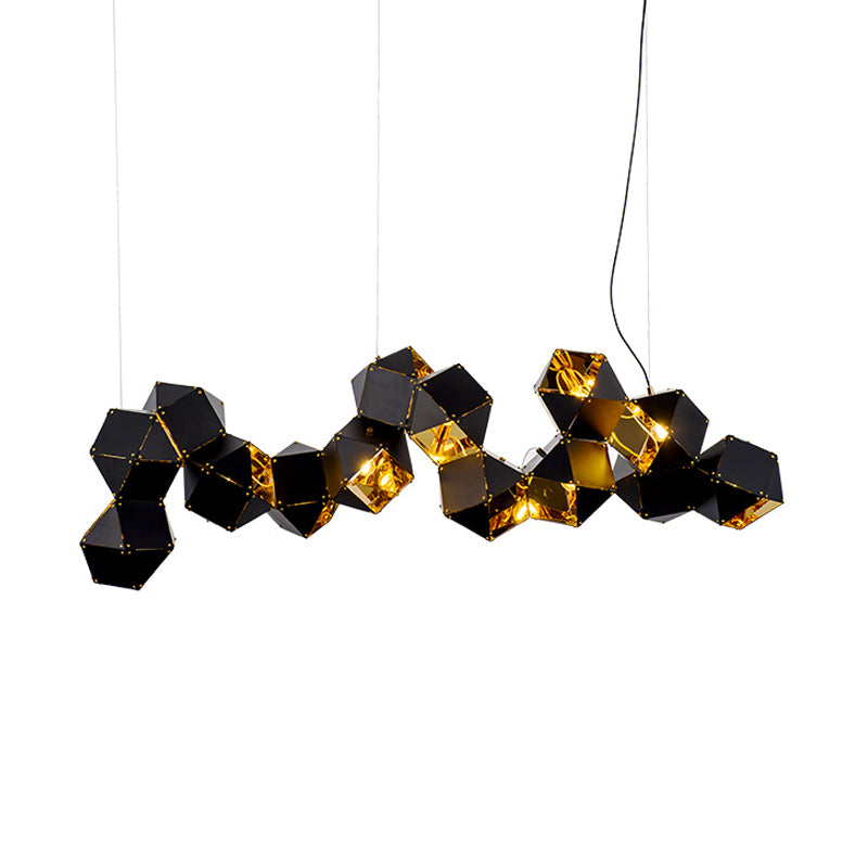 8/12 Heads Multifaceted Metal Chandelier Light Modern Black White Dining Room Pendant Light Fixture - Rebooters