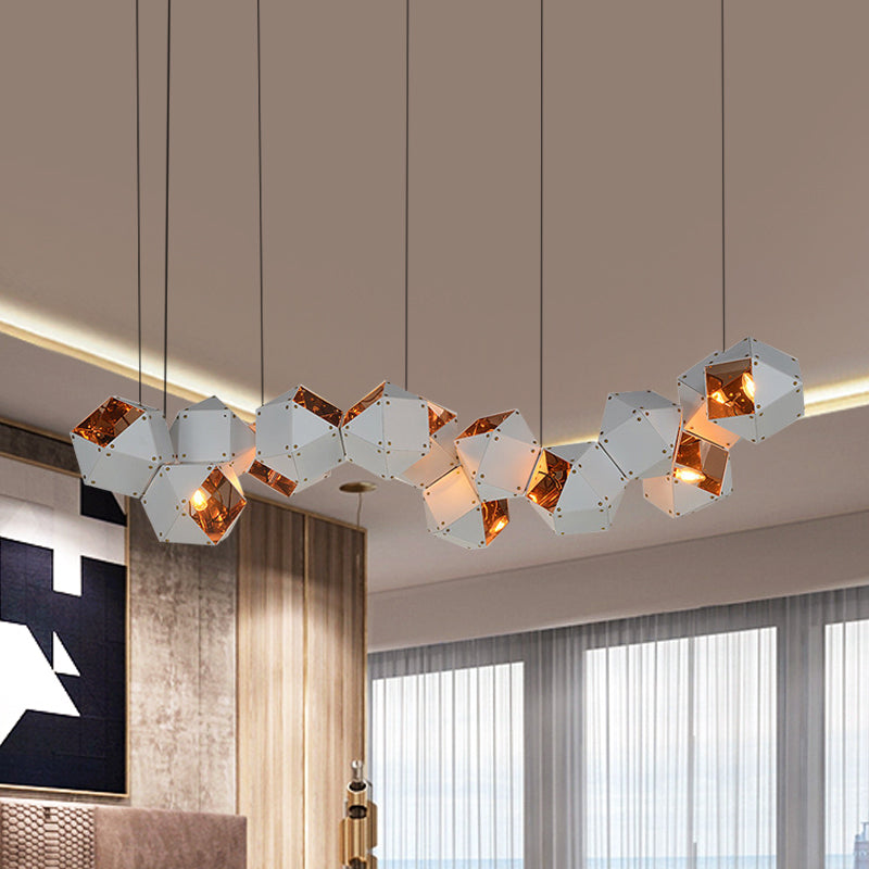 8/12 Heads Multifaceted Metal Chandelier Light Modern Black White Dining Room Pendant Light Fixture - Rebooters