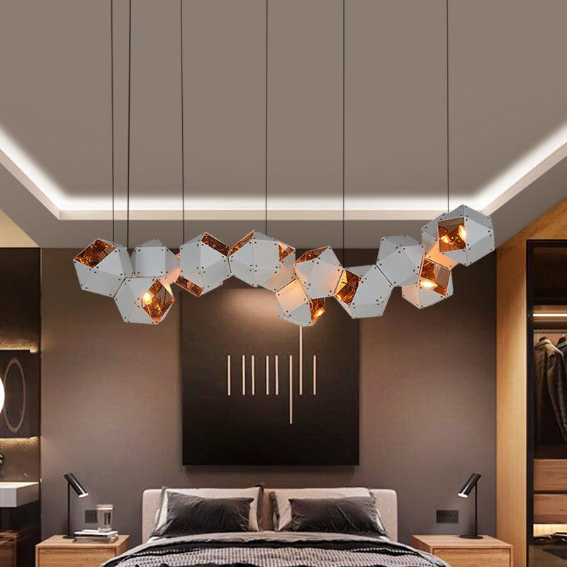 8/12 Heads Multifaceted Metal Chandelier Light Modern Black White Dining Room Pendant Light Fixture - Rebooters
