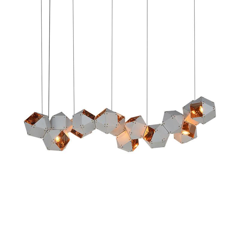 8/12 Heads Multifaceted Metal Chandelier Light Modern Black White Dining Room Pendant Light Fixture - Rebooters