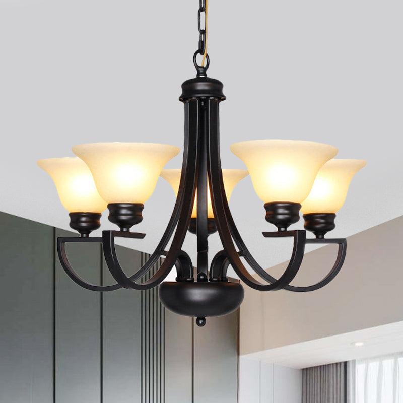Black 3/5/6 Heads Chandelier Light Fixture Traditional White Glass Bell Pendant - Rebooters