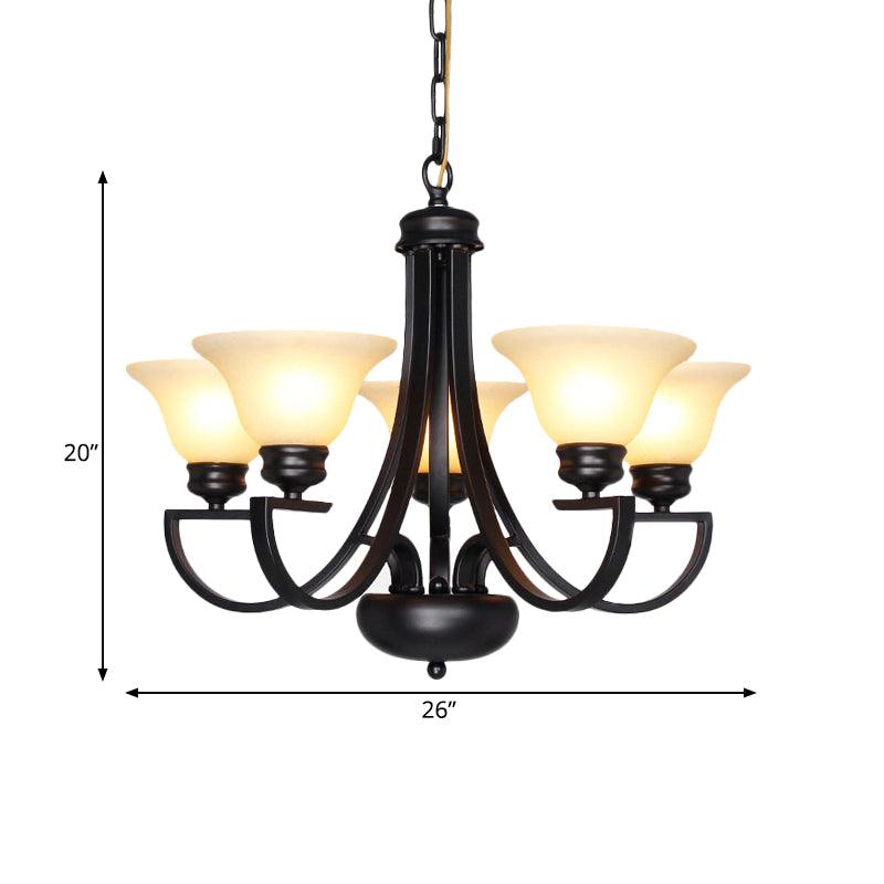 Black 3/5/6 Heads Chandelier Light Fixture Traditional White Glass Bell Pendant - Rebooters