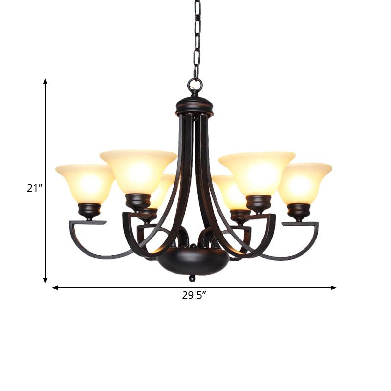 Black 3/5/6 Heads Chandelier Light Fixture Traditional White Glass Bell Pendant - Rebooters