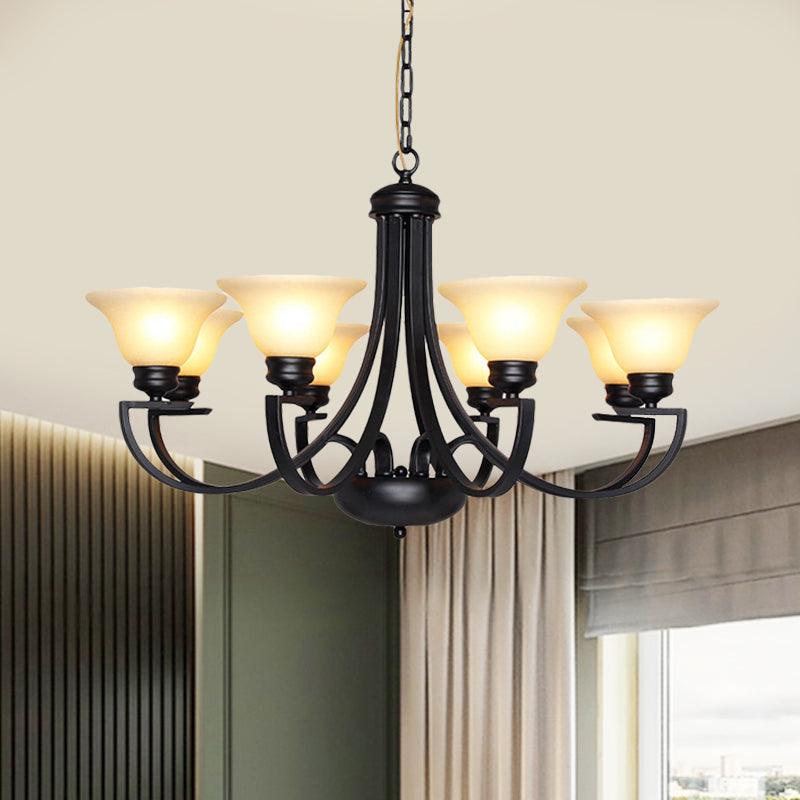 Black 3/5/6 Heads Chandelier Light Fixture Traditional White Glass Bell Pendant - Rebooters