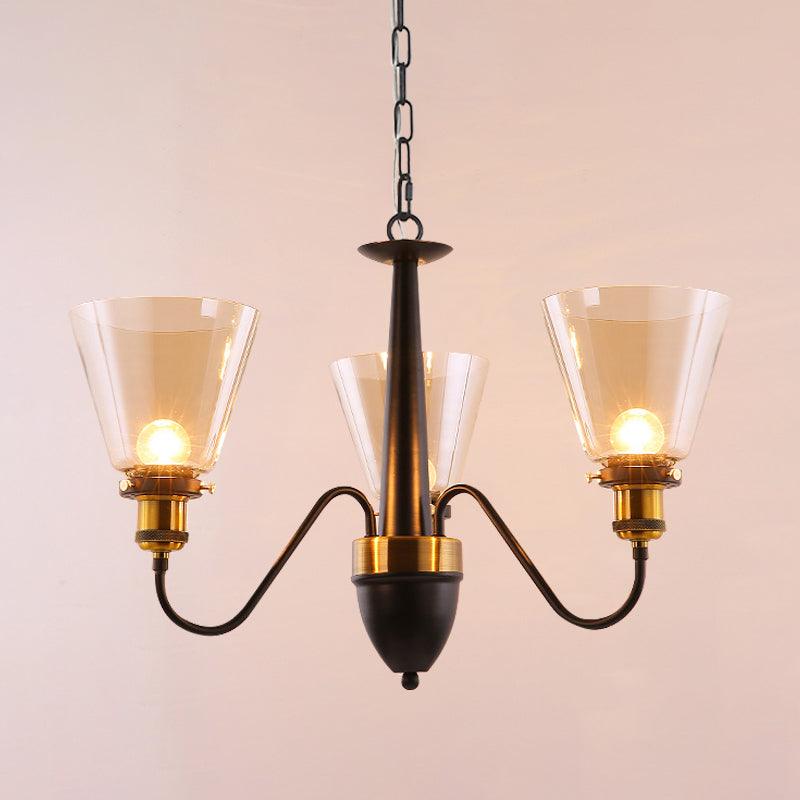 3/5 Bulbs Cone Up Chandelier Lamp Fixture Vintage Black Gold - Rebooters