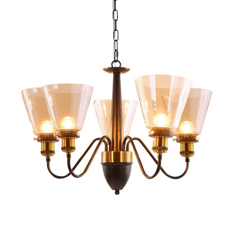 3/5 Bulbs Cone Up Chandelier Lamp Fixture Vintage Black Gold - Rebooters