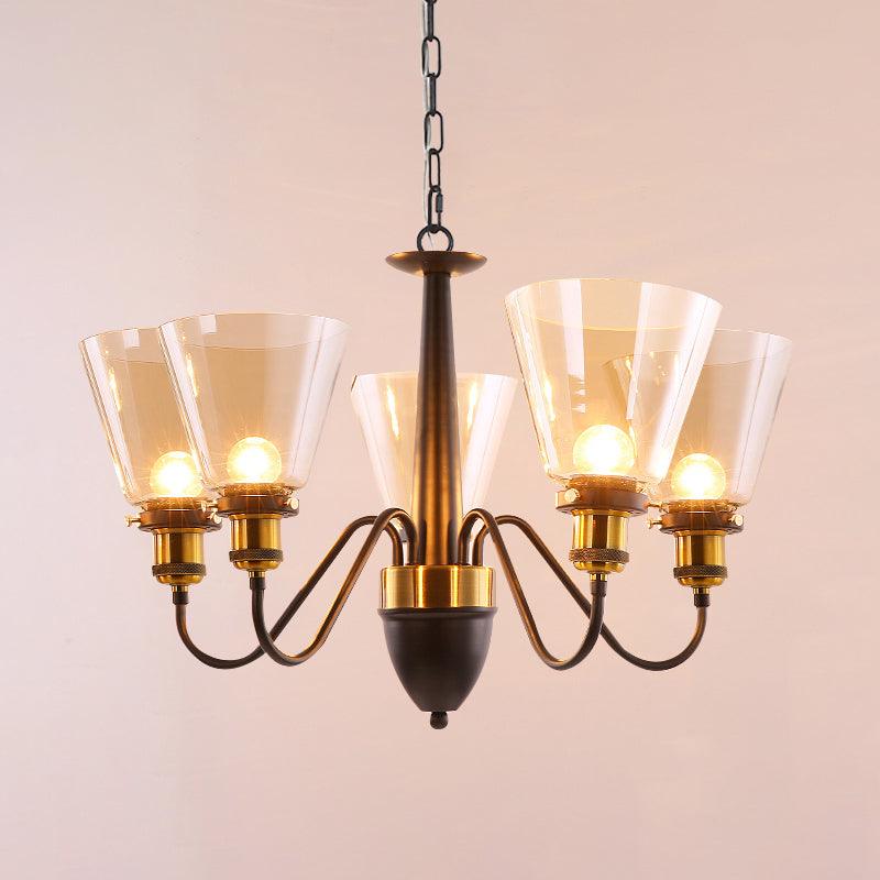 3/5 Bulbs Cone Up Chandelier Lamp Fixture Vintage Black Gold - Rebooters