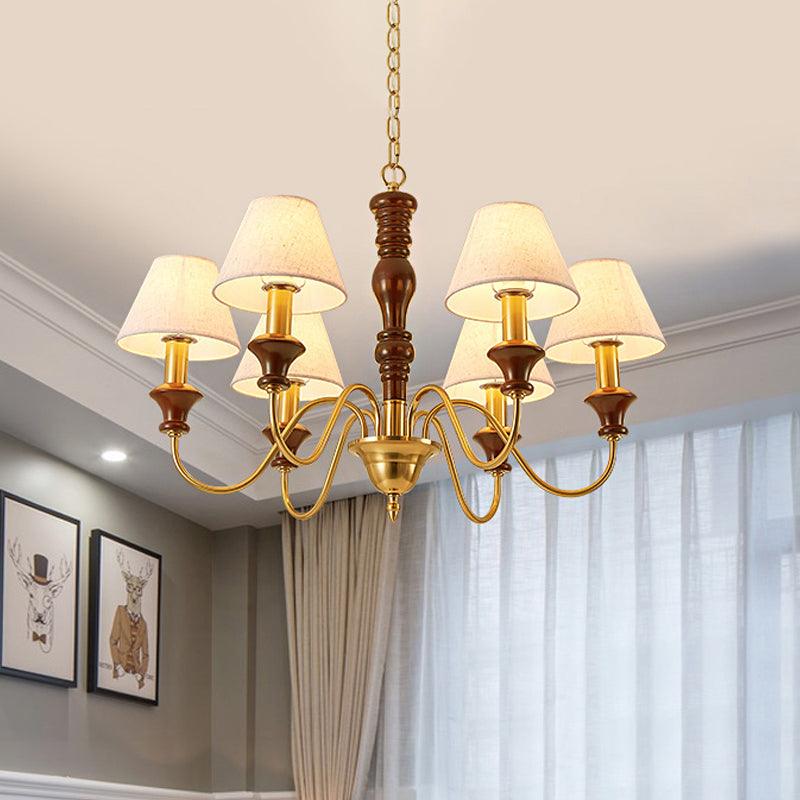 Fabric Conical Hanging Ceiling Light Rural Style 6/8 Heads Chandelier in White - Rebooters