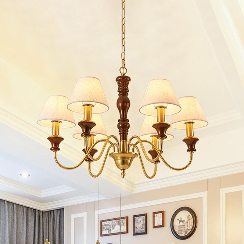 Fabric Conical Hanging Ceiling Light Rural Style 6/8 Heads Chandelier in White - Rebooters