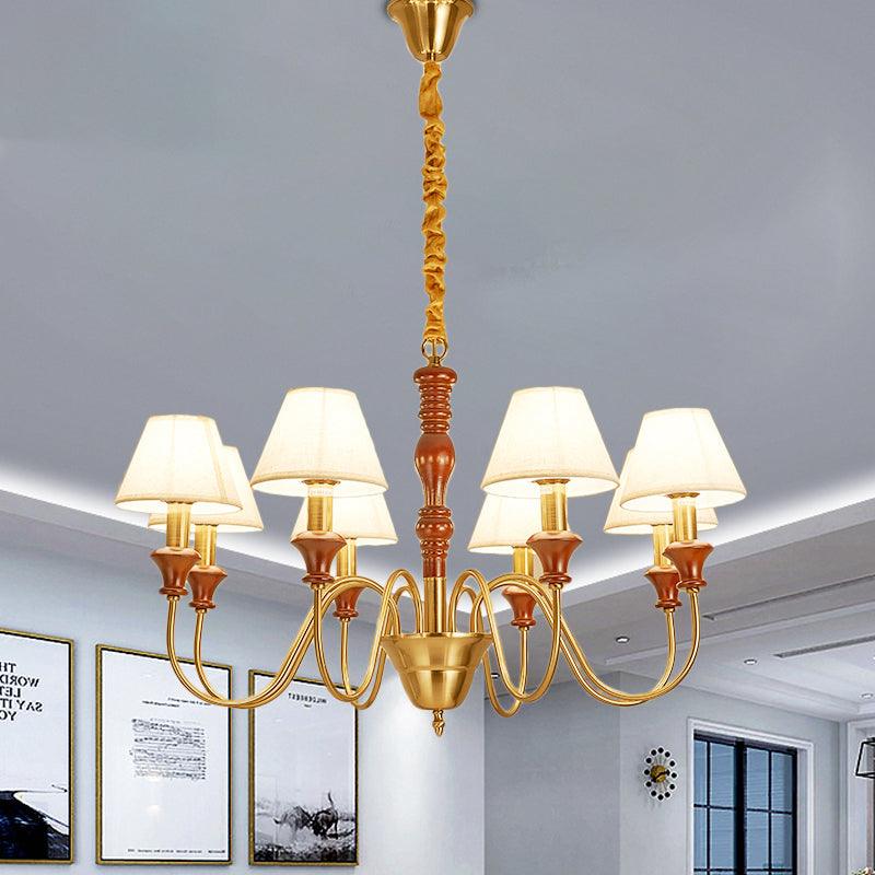 Fabric Conical Hanging Ceiling Light Rural Style 6/8 Heads Chandelier in White - Rebooters