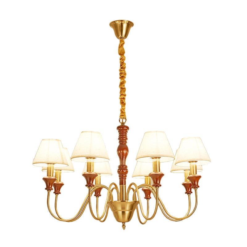 Fabric Conical Hanging Ceiling Light Rural Style 6/8 Heads Chandelier in White - Rebooters