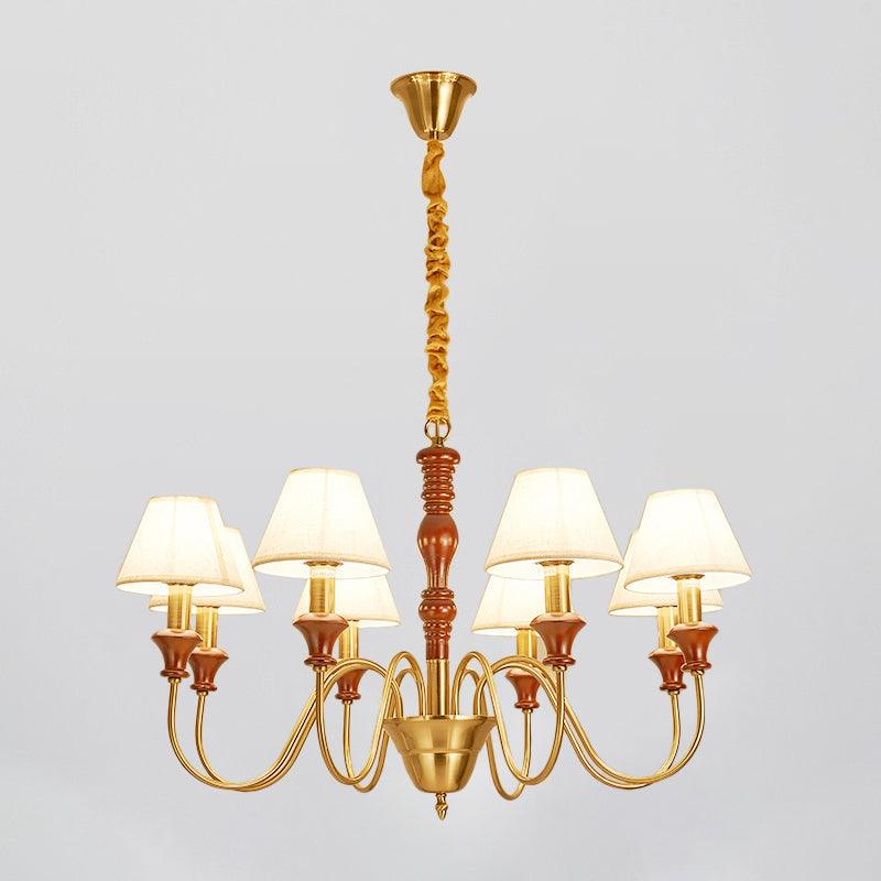 Fabric Conical Hanging Ceiling Light Rural Style 6/8 Heads Chandelier in White - Rebooters