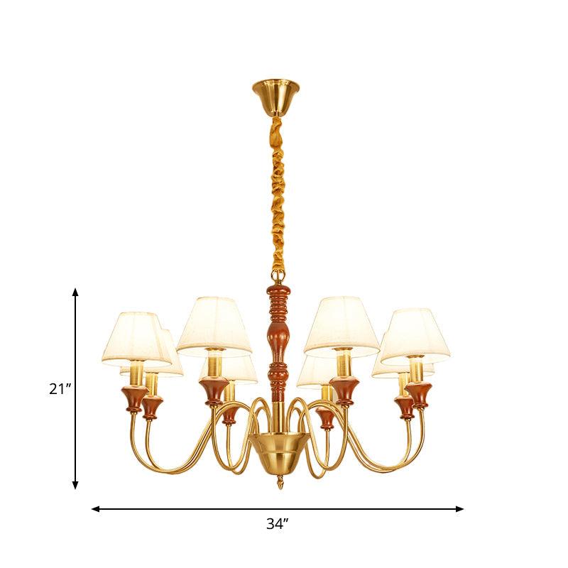 Fabric Conical Hanging Ceiling Light Rural Style 6/8 Heads Chandelier in White - Rebooters