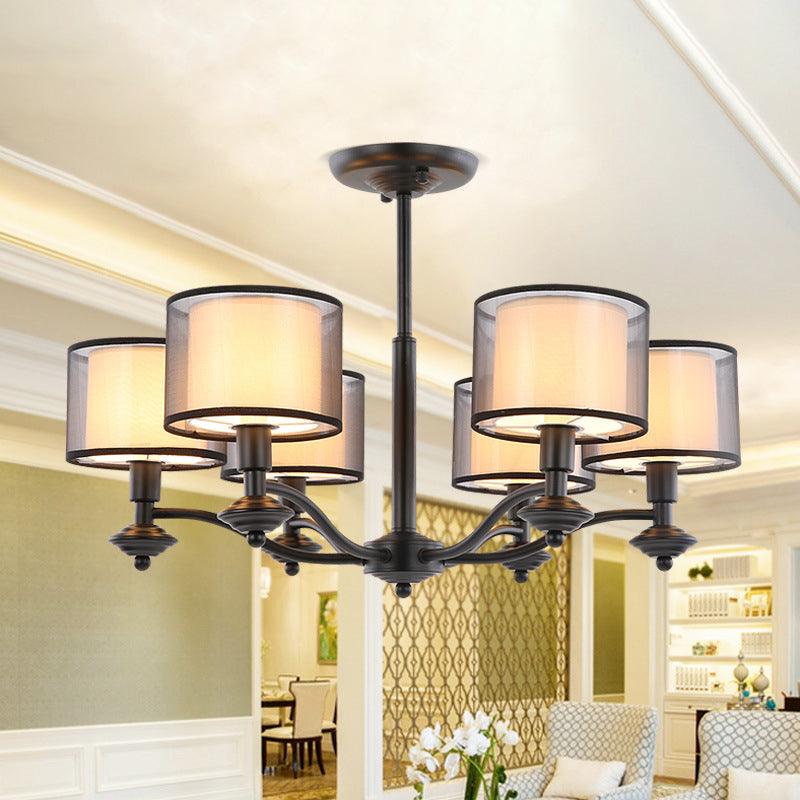 5/6 Bulbs Pendant Chandelier Traditional Double Drum Fabric Light - Rebooters