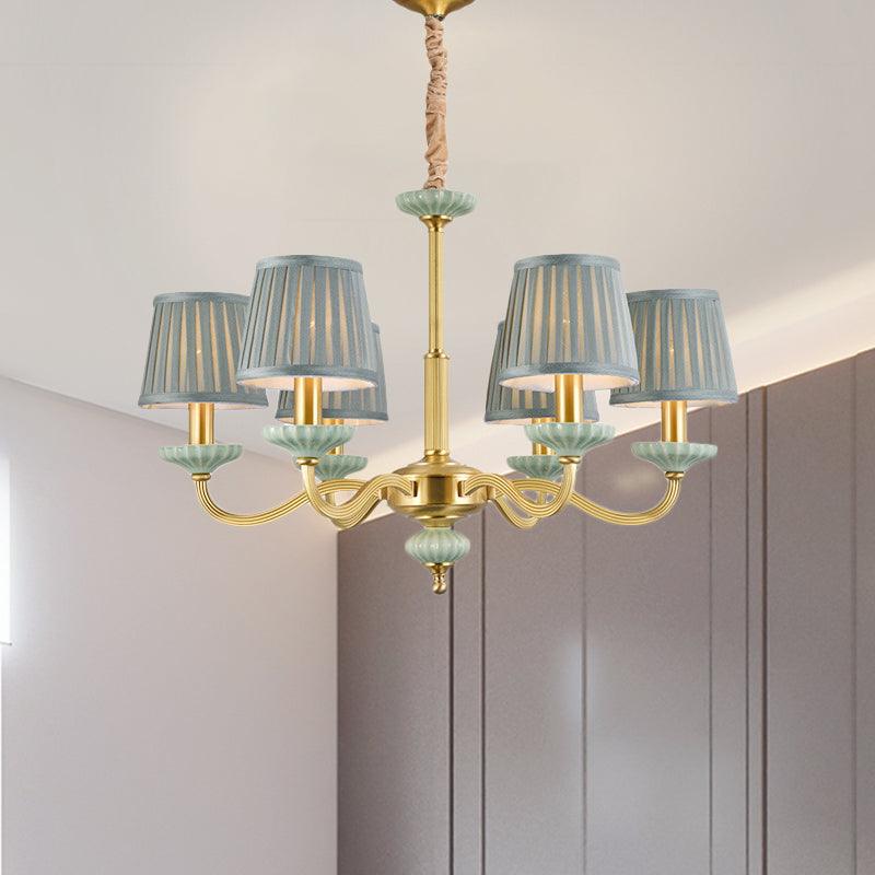 3/6-Head Fabric Chandelier Lighting Traditional Brass Pleated Shade Bedroom Drop Pendant - Rebooters