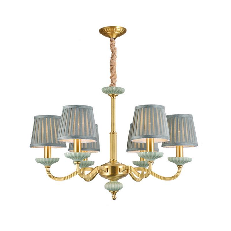 3/6-Head Fabric Chandelier Lighting Traditional Brass Pleated Shade Bedroom Drop Pendant - Rebooters