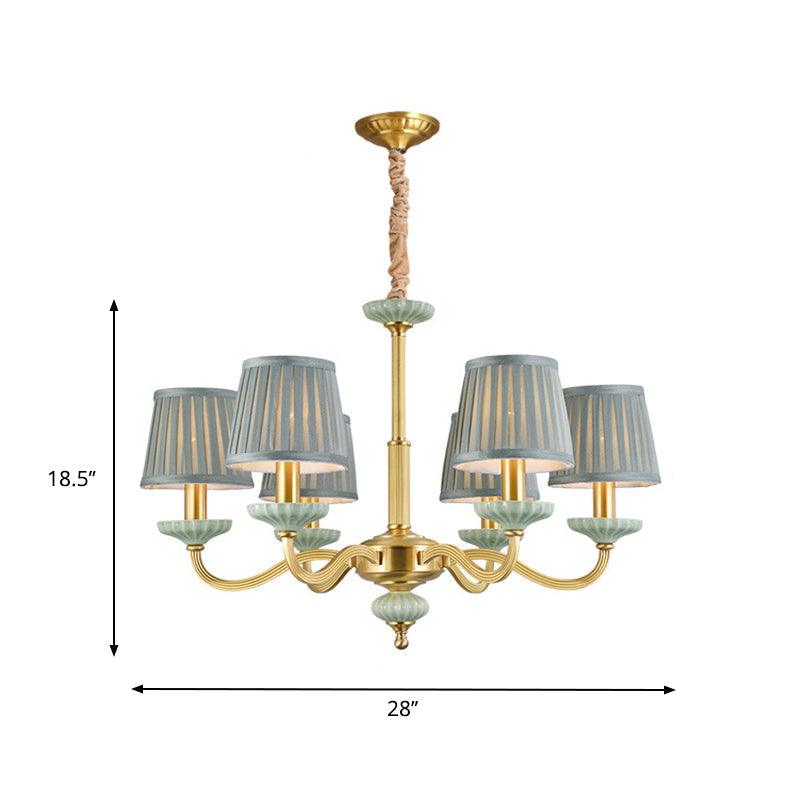3/6-Head Fabric Chandelier Lighting Traditional Brass Pleated Shade Bedroom Drop Pendant - Rebooters