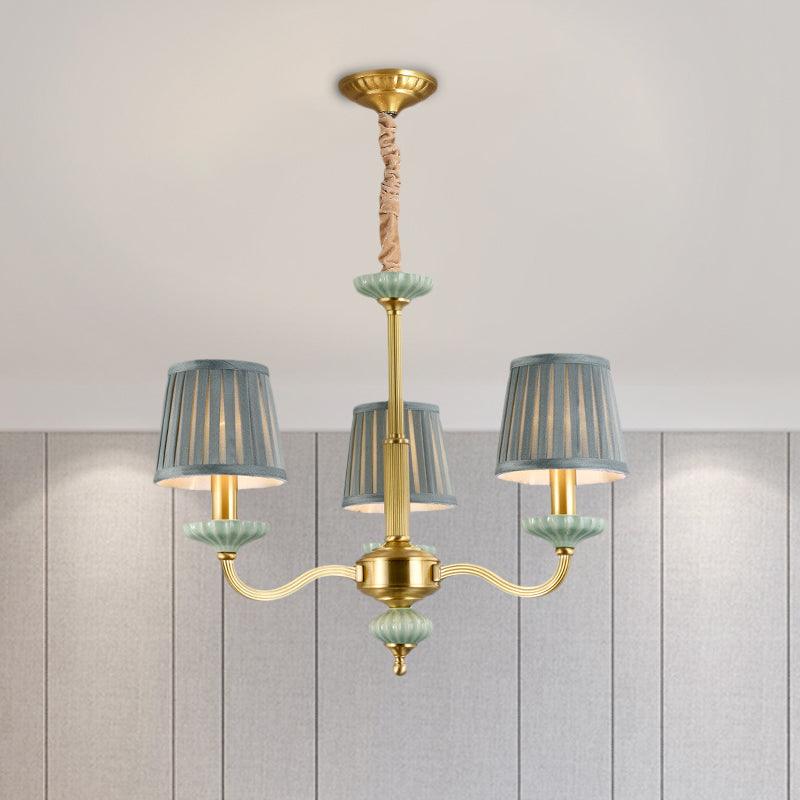 3/6-Head Fabric Chandelier Lighting Traditional Brass Pleated Shade Bedroom Drop Pendant - Rebooters
